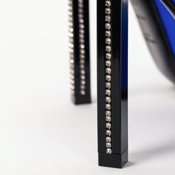 Saint Laurent Tower 110 Bleu Silk Satin Strass-Embellished Pointed-Toe Pumps - Picture 9 of 12